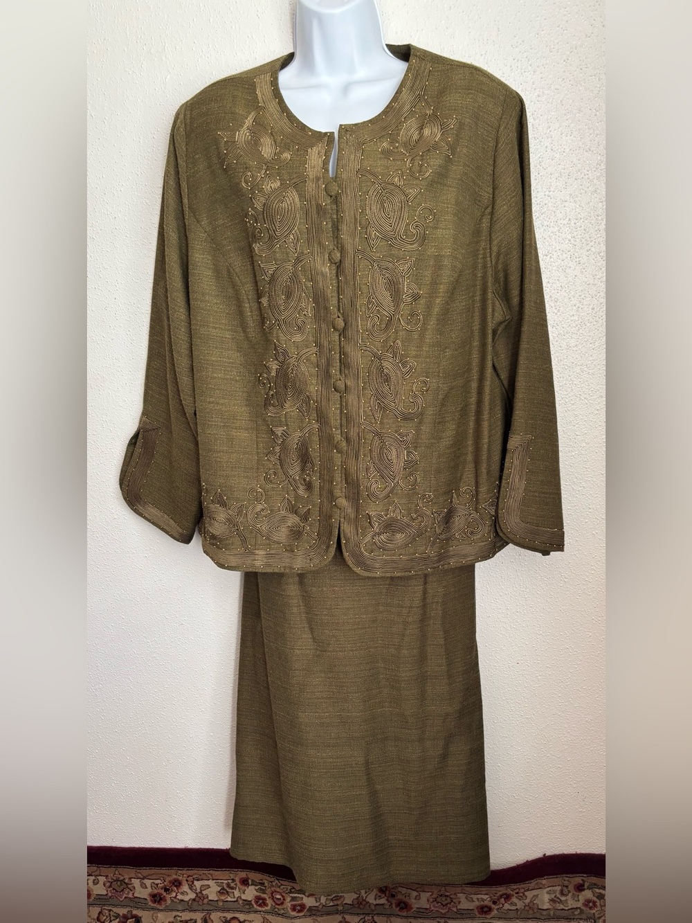 Sarah Elizabeth Olive Green Embroidered Skirt Set